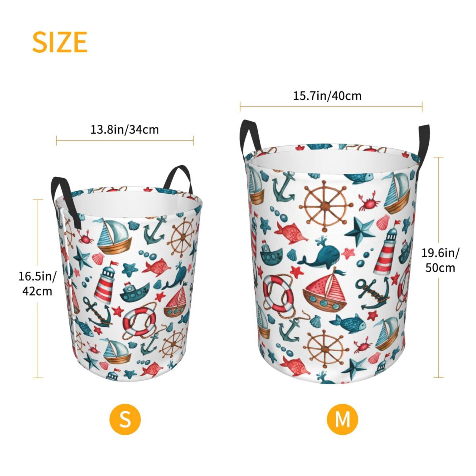 Large Laundry Basket with Handles - Watercolor Marine Kids Baby Dirty Clothes Laundry Hamper for Bedroom Aesthetic