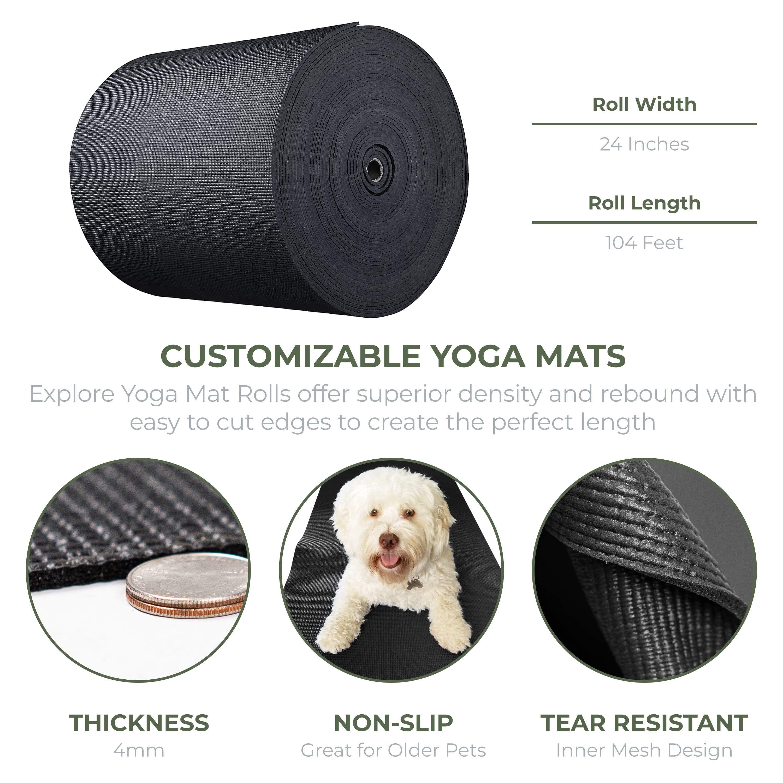 Explore Yoga Mat Roll by Sunshine Yoga (24"x 4mm x 100 ft) (Black)