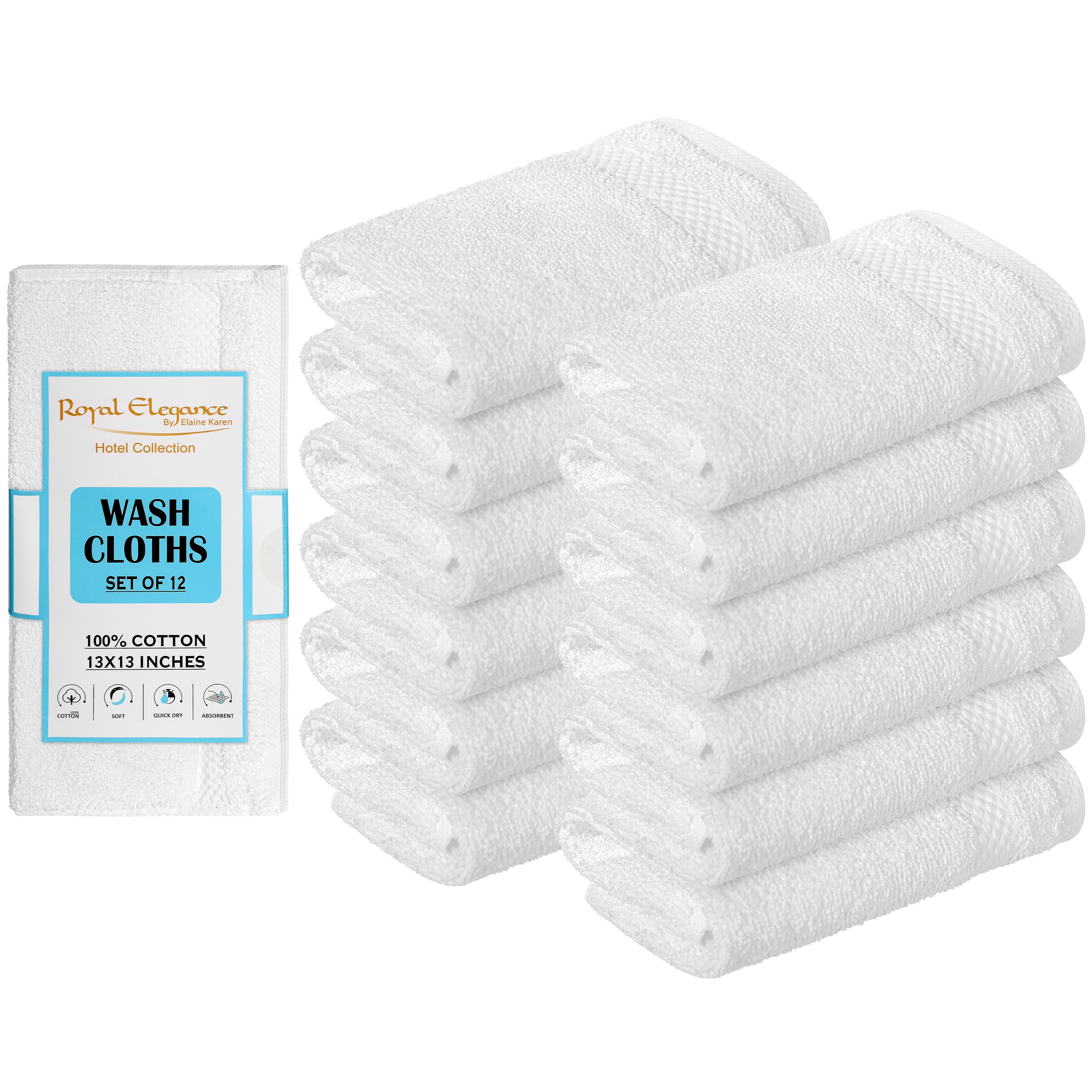 Wealuxe 12-Pack White Washcloths – 600 GSM 100% Ring-Spun Cotton, Super Soft & Absorbent Face & Body Towels - View #11