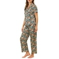 thumbnail image 4 of INSPIRE CHIC Women's Satin Pajama Set Silk Floral Short Sleeves Top and Pants 2 Pcs Pajamas M Grey Green, 4 of 6