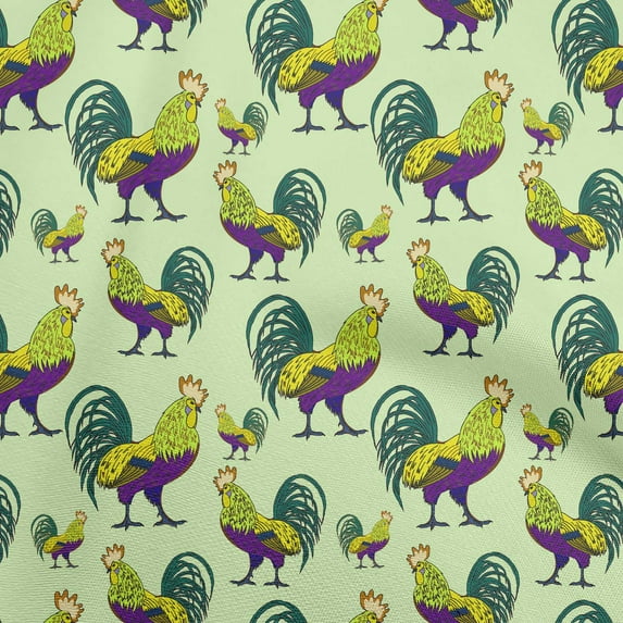 oneOone Cotton Poplin Green Fabric Birds Rooster Diy Clothing Quilting Fabric Print Fabric By Yard 42 Inch Wide
