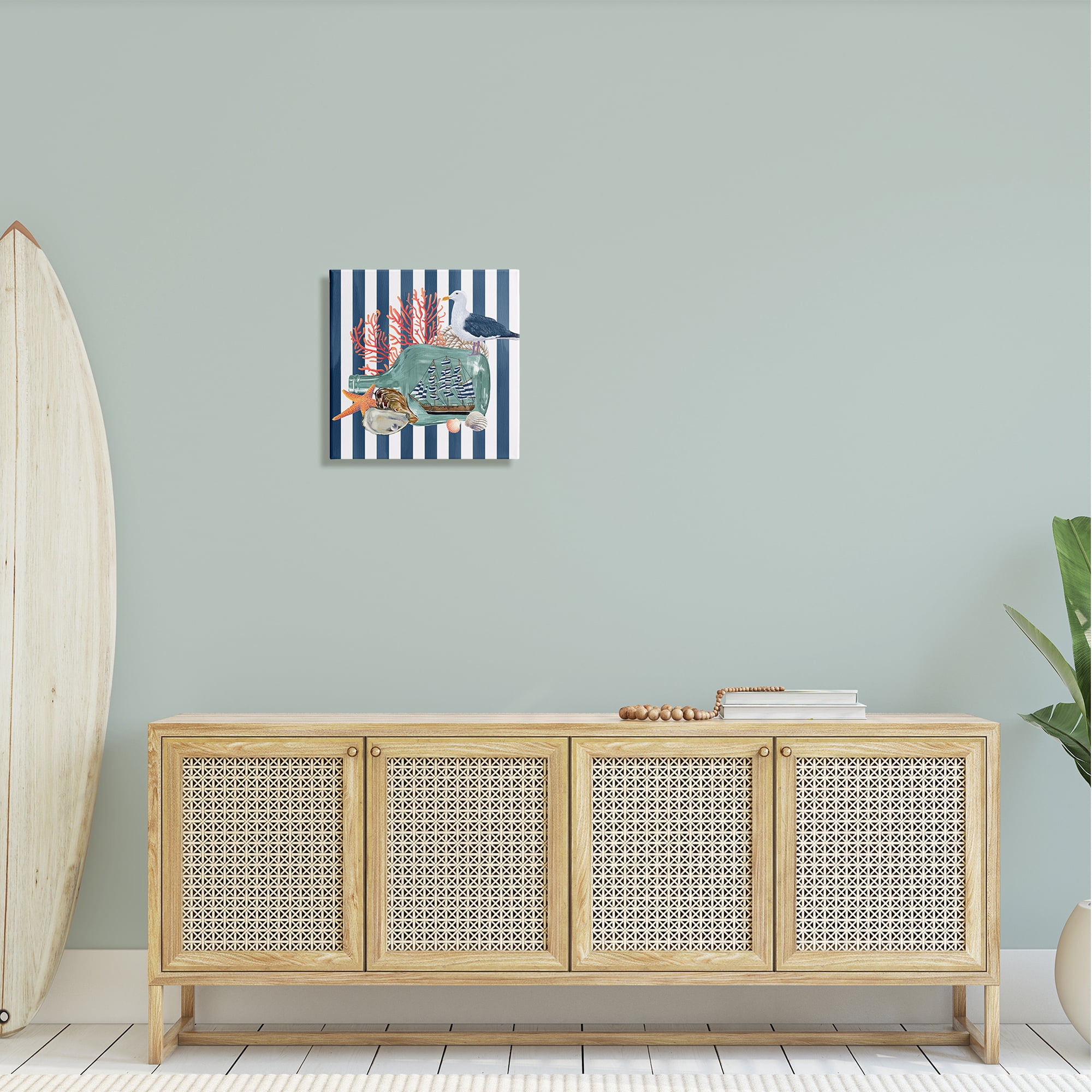 Stupell Industries Ship In Bottle Perched Seagull Marine Life Stripes Graphic Art Gallery Wrapped Canvas Print Wall Art, Design by Raquel Maciel