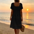 thumbnail image 6 of Josdec Women's Square Neck Short Sleeve Babydoll Midi Dresses Eyelet Hollow Hem Solid Color 100% Cotton Casual Dress for Daily Wear in Spring Summer S-3XL, 6 of 7