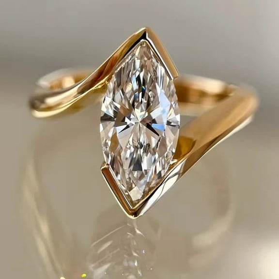 2.50Ct Marquise Cut Moissanite Solitaire Anniversary Ring 14K Yellow Gold Plated