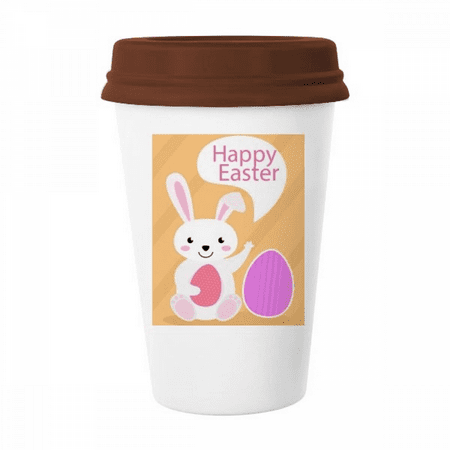 

Happy Easter Festival Egg Bunny Mug Coffee Drinking Glass Pottery Cerac Cup Lid