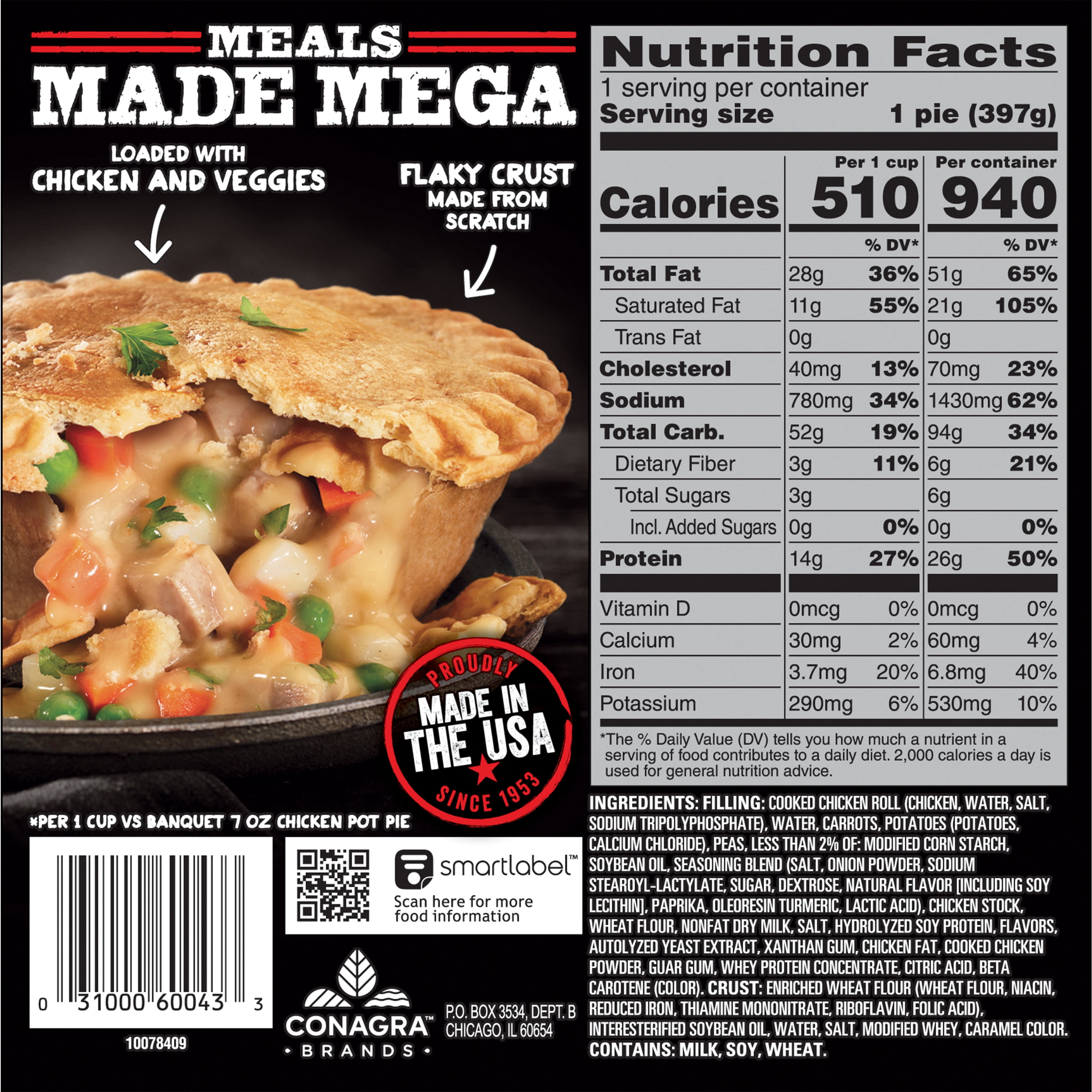 Banquet Mega Frozen Meal Xl Chicken Pot Pie 14 Ounce Walmart Com Walmart Com