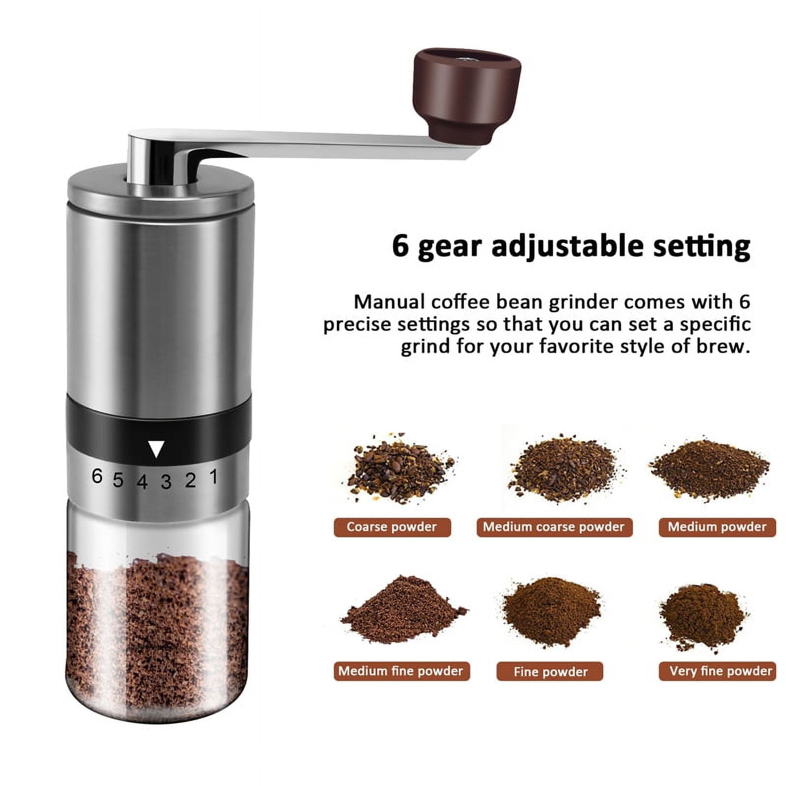 Manual Coffee Grinder - Hand Coffee Mill with Ceramic Burrs 6 Adjustable Settings stainless steel8297