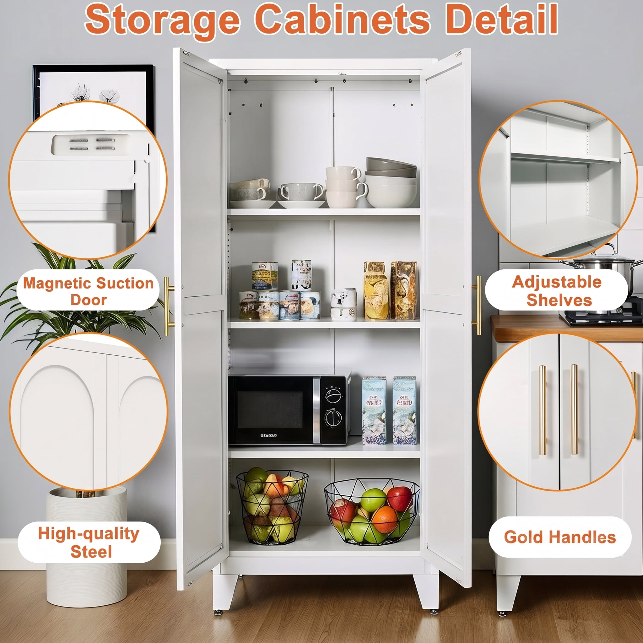 AISWORD 61" Tall Metal Storage Cabinet with Adjustable Shelves, 2 Doors Steel Cabinet for Office, Garage, Utility Room, Kitchen Storage, White