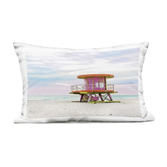 Stupell Industries Lifeguard Hut with Pastel Sky Design by Seven Trees Design Outdoor Printed Pillow