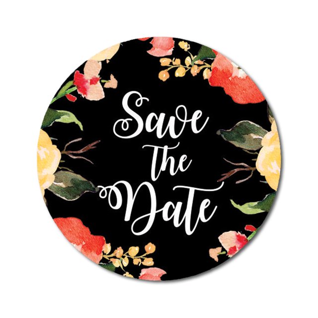 Darling Souvenir 45 Pcs Round Envelope Seal DIY Black Floral Border Save The Date Stickers-1.6 Inches