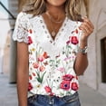thumbnail image 2 of Blusas elegantes con cuello en V Pantalones cortos de encaje Camiseta de manga Trabajo de oficina informal Top básico suelto FLhrweasw Nuevo, 2 of 9