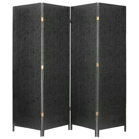Panels Decorative Screens - MyGift Decorative 4 Panel Room Divider, Freestanding Privacy Screen w/ Chinese Calligraphy, Black
