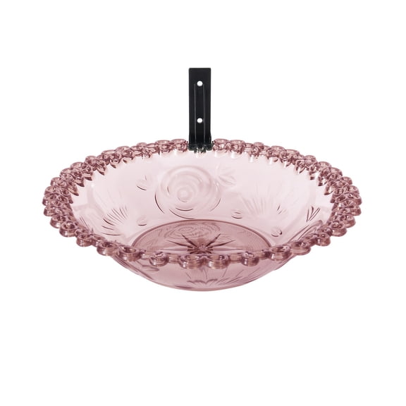 Wall Mount Transparent Plastic Hummingbird Bath Bowl, Outdoor Tree Mounted Bird Water Feeder with Embossed Floral Pattern for Garden Patio(Purple)