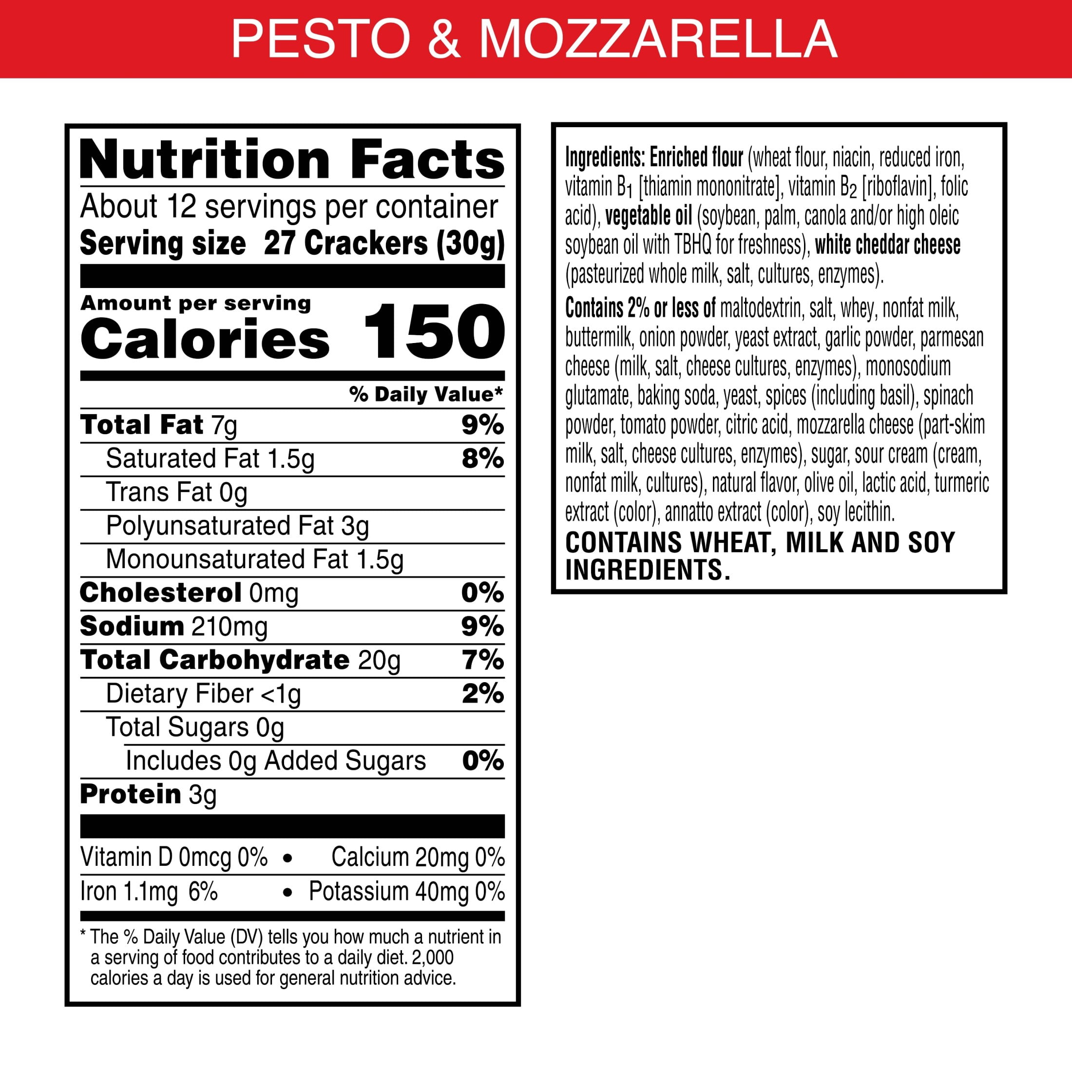 (12 pack) Cheez-It DUOZ Pesto and Mozzarella Baked Snack Crackers, Lunch Snacks, 12.4 oz
