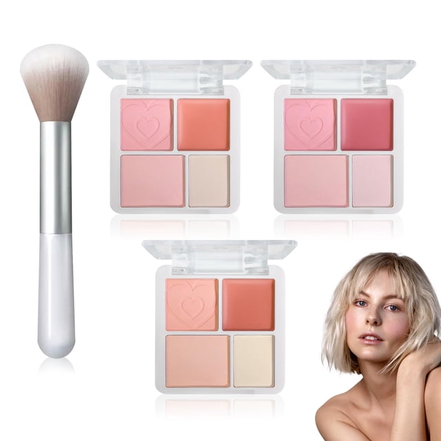 3 Unids 4 Colores Paleta de Rubor Maquillaje de Contorno Mate Rubor para Mejillas Impermeabilizante Colorete de Mejilla Facial Altamente Pigmentado con Brocha de Maquillaje A11