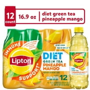 Lipton Immune Support Diet Pineapple Mango Green Iced Tea 16.9 fl oz, 12 Pack Bottles