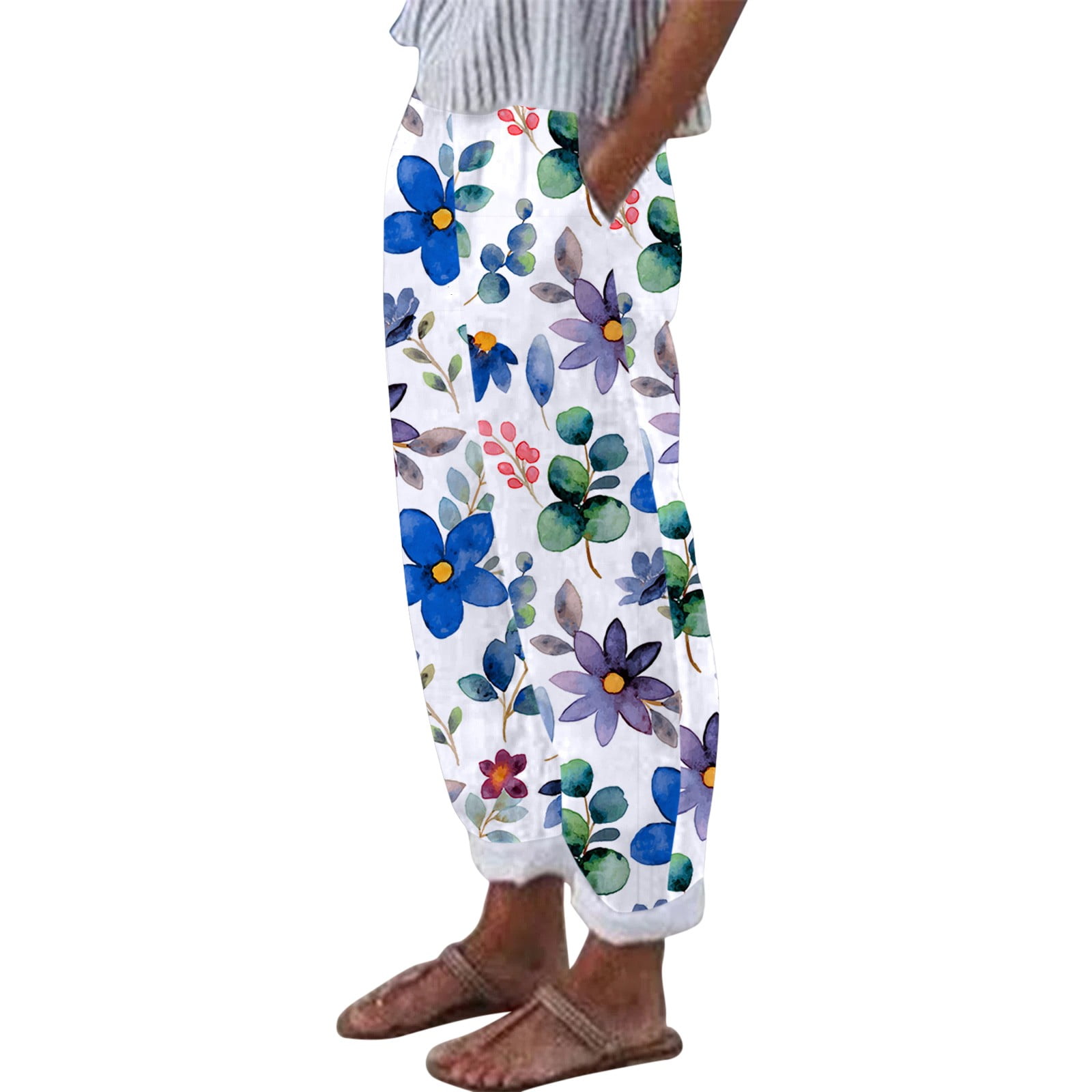 flash print loose straight pants