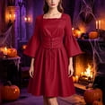 thumbnail image 4 of Renaissance Dress Women Peasant Medieval Costume Bell Sleeve Square Neck Dresses, 4 of 7