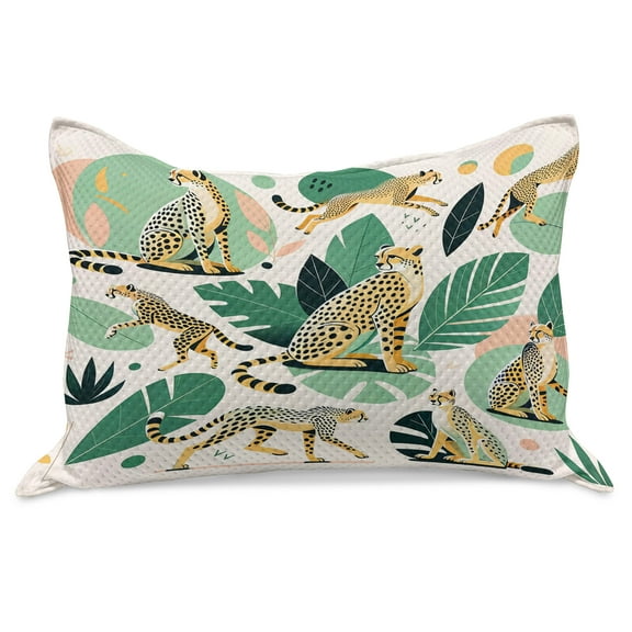 Ambesonne Cheetah Knitted Quilt Pillowcover, Modern Jungle Leaf Scene, 36"x20", Jade Green Mustard and White