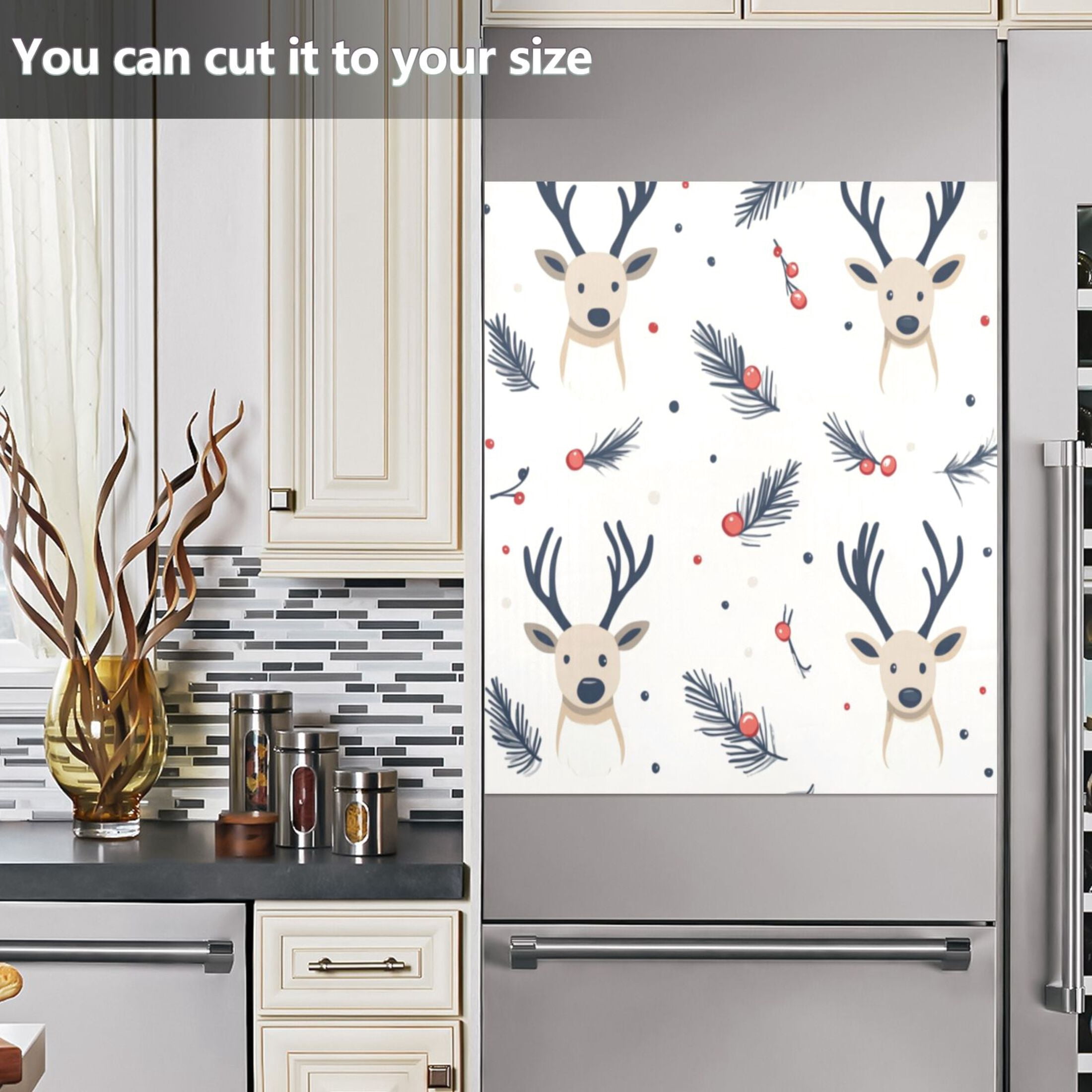 Dishwasher Magnetic Sticker 23x26 Inch Refrigerator Magnetic Sticker Washing Machine Magnetic Sticker Kitchen Panel Magnetic Sticker Home Decor Christmas Deer Seamless