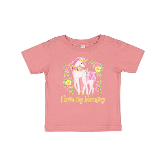 Inktastic I Love My Mommy Unicorn with Pink and Yellow Flowers Boys or Girls Baby T-Shirt