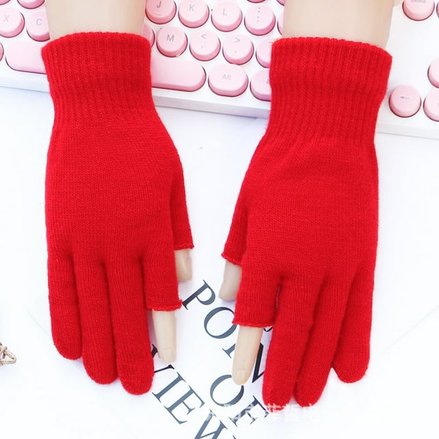 Guantes deportivos cálidos de medio dedo de lana de punto de otoño e invierno para hombres y mujeres, guantes finos de medio dedo para estudiantes
