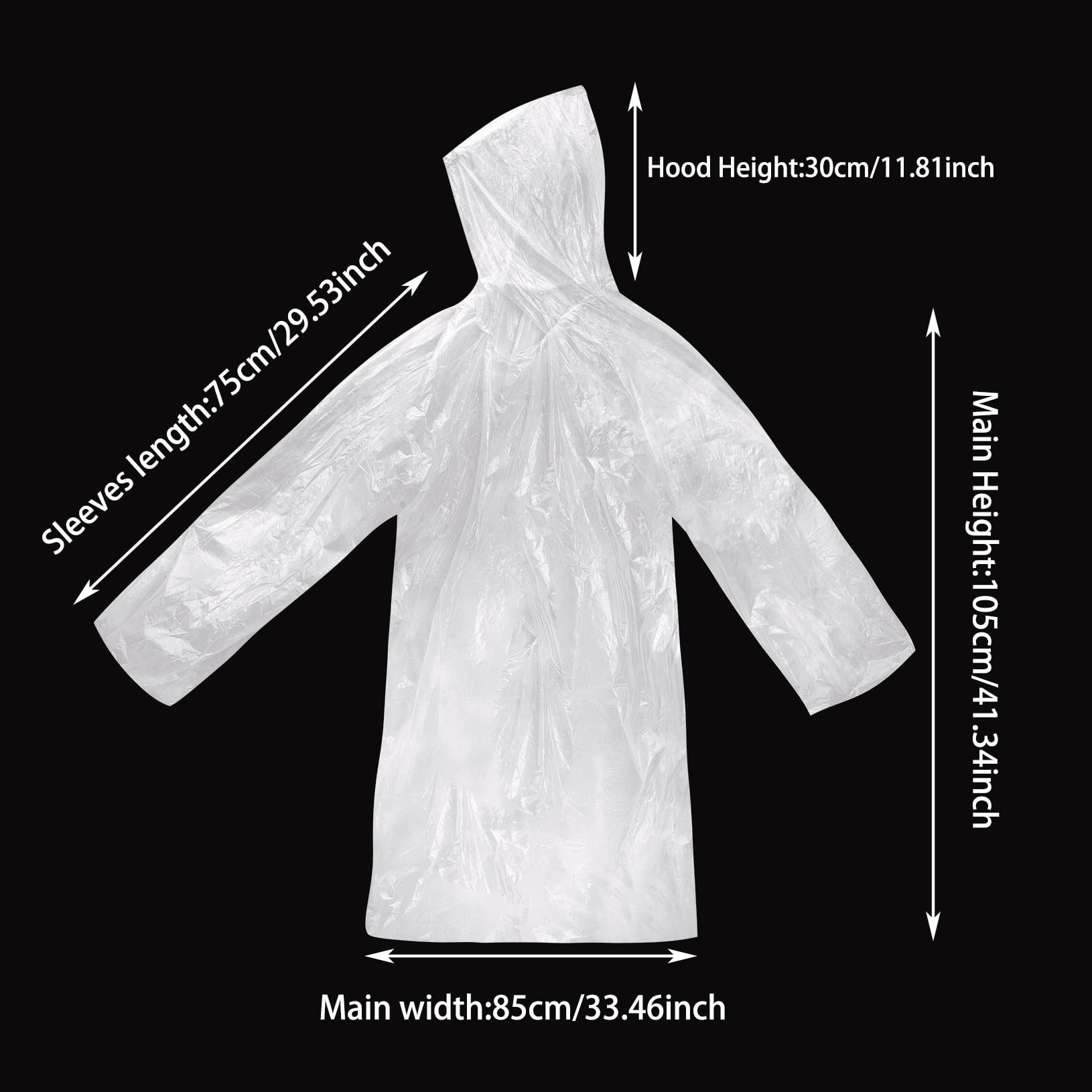 Ponpon 10pcs Disposable Rain Poncho, Adult Emergency Clear Waterproof Raincoat with Hood for Outdoor Hiking Camping
