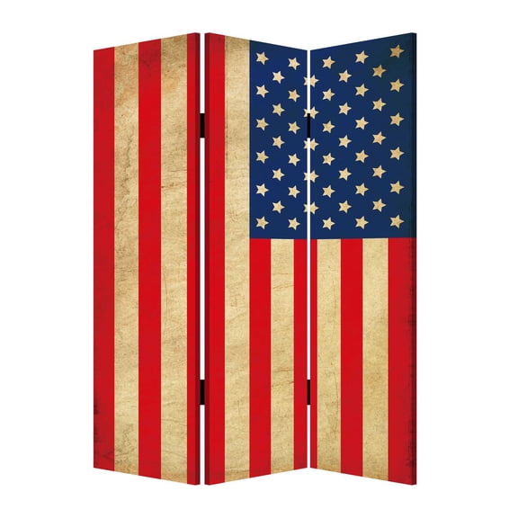 1" x 48" x 72" Multi Color Wood Canvas American Flag Screen