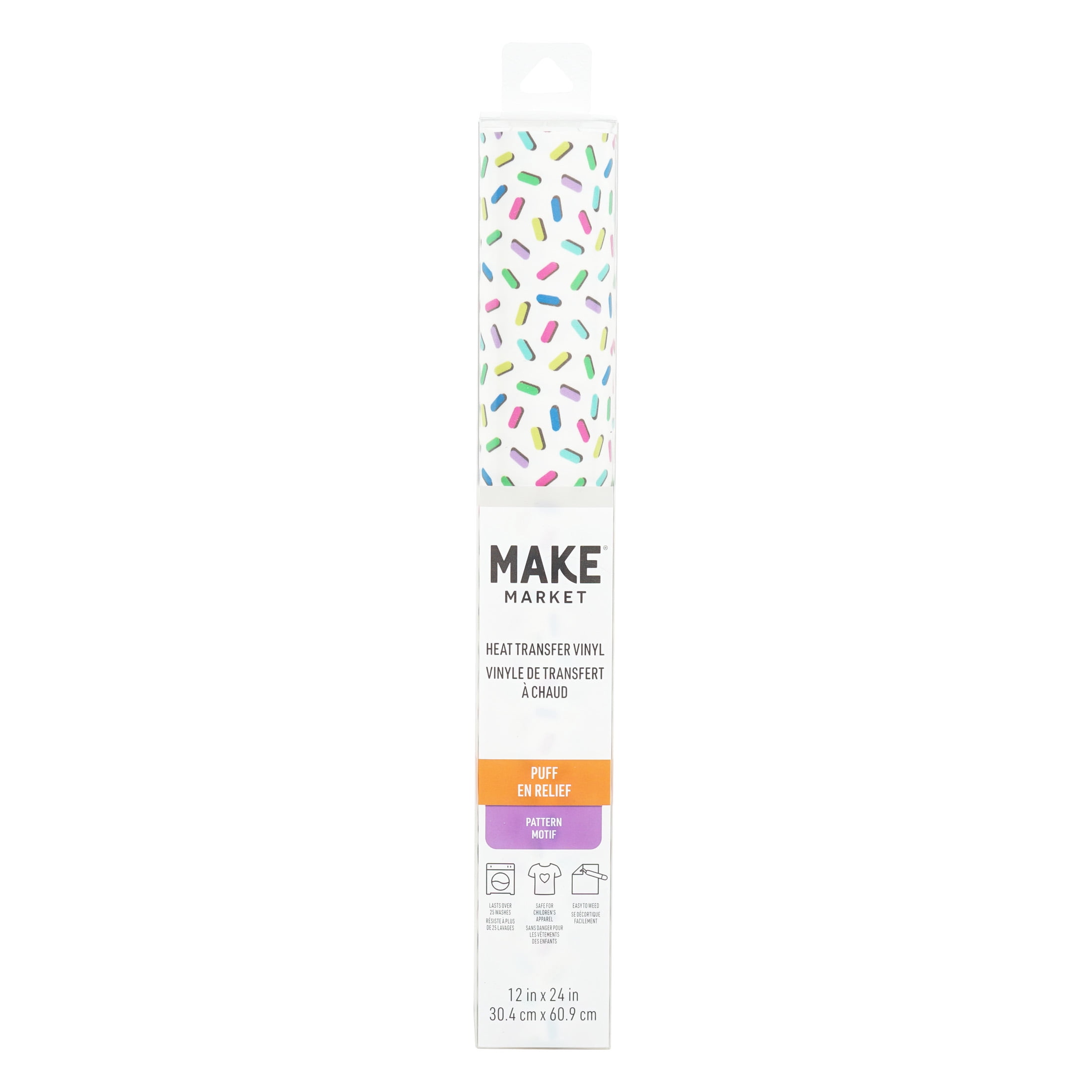 Make Market Sprinkles Puff Heat Transfer Vinyl - 12" x 24" Sheets with Raised Finish for Iron-On Apparel & Accessories, Compatible with Most Cutting Machines, Lead & Phthalate Free, 12 Pack