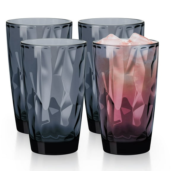 16 Ounces Unbreakable Plastic Drinking Glasses ,Set of 4 Shatterproof Tumblers, Reusable Water Cups, Juice Wine Cups for Home Picnic Party, Dishwasher Safe, Stackable,Gray