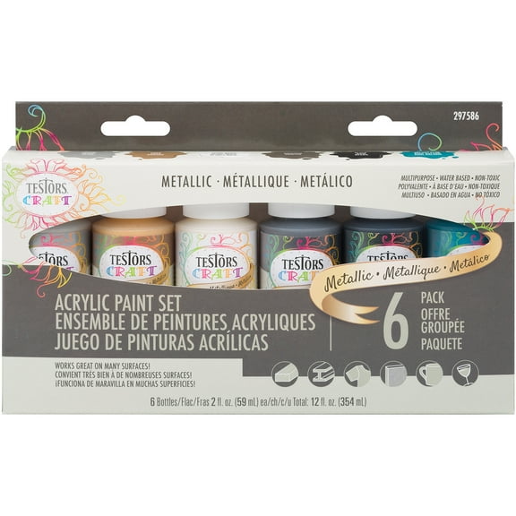 Testors Craft Acrylic Paint Set 6/Pkg-Metallic Jewels