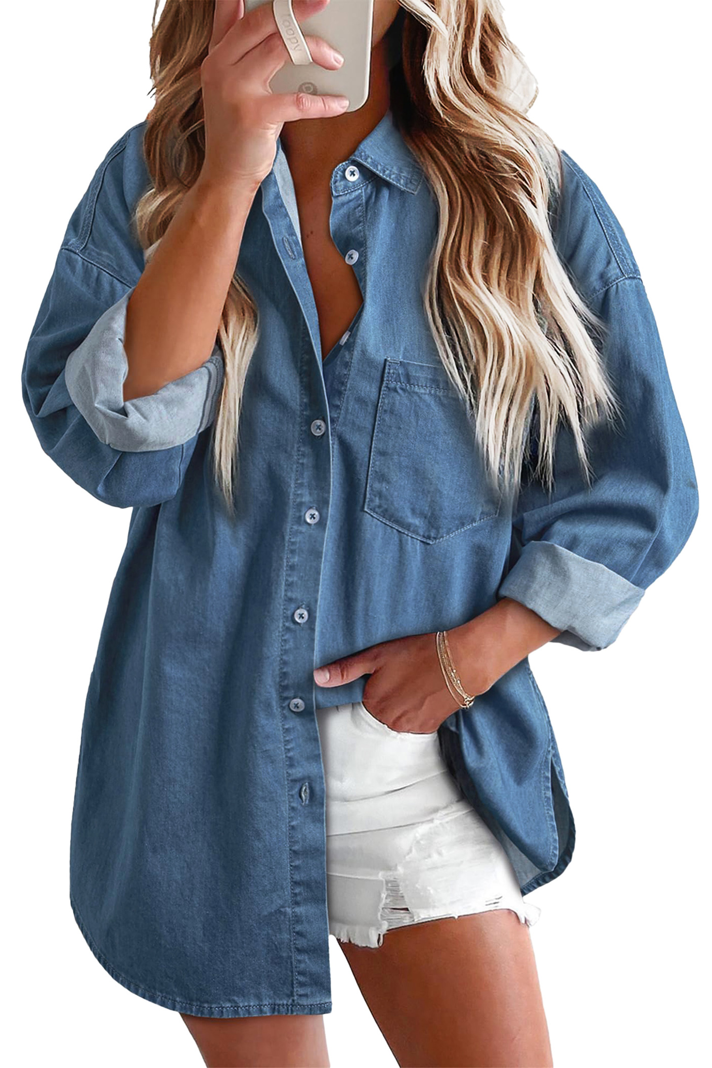 Fantaslook Women's Denim Button-Down Shirt, Long Sleeve photo 1