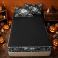 thumbnail image 4 of Erosebridal Boho Sun Moon Face Zipper Twin Comforter Sets with Fitted Sheet and 2 Pillowcases, Spooky Night Floral Zipper Bedding Set for Boys Girls, Black White, Black Reversible, 4 of 7