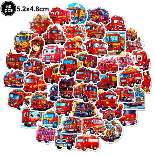 Suministros de fiesta de bombero, pulseras Slap de bombero, llaveros de camión de bomberos, pegatinas de juguete para niños, tema de bombero, regalos de fiesta de cumpleaños(sticker