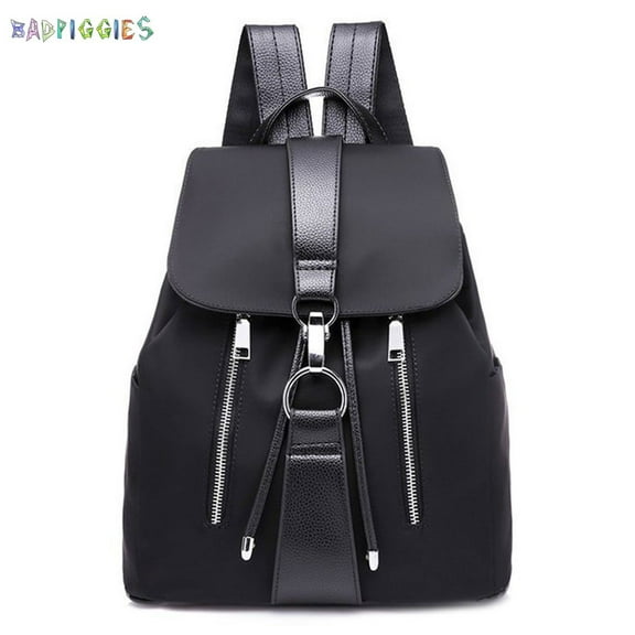BadPiggies Women Laptop Backpack Purse Nylon PU Leather Anti-theft Casual Shoulder Bag Fashion Ladies Satchel Bags - Black