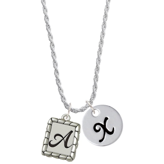 Delight Jewelry Silvertone Pebble Border Initial - A Silvertone Script Initial Disc - X - Charm Necklace, 20"+3"