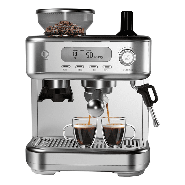 Professional Espresso Machine 15 Bar, LCD Display Espresso Maker with Grinder, Milk Frother and PID Temperature Control