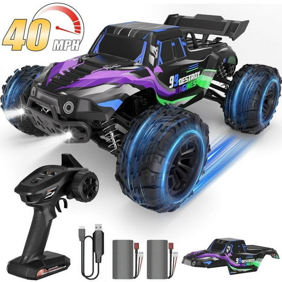 Yexmas 1:16 Scale Fast Large RC Car,40 KM/H All Terrain High Speed Remote Control Car, 4x4 RC Monster Truck with 60 Min Runtime,2 Batteries,Gifts Toys for Kids & Adults,Purple