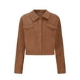 thumbnail image 4 of jtjvou Women's Corduroy Cropped Jacket Button Down Long Sleeve Fall Fashion Shacket with Pockets Lapel Solid Loose Coats Brown S, 4 of 6