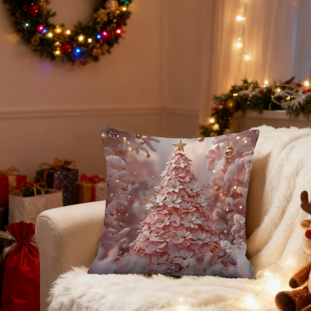 Fundas de Almohada Navideñas Decorativas de 45X45 Cm | Tela Suave con Cremallera Oculta | Decoración Festiva para El Hogar - Material Afelpado - Color D - 1 Funda de Almohada