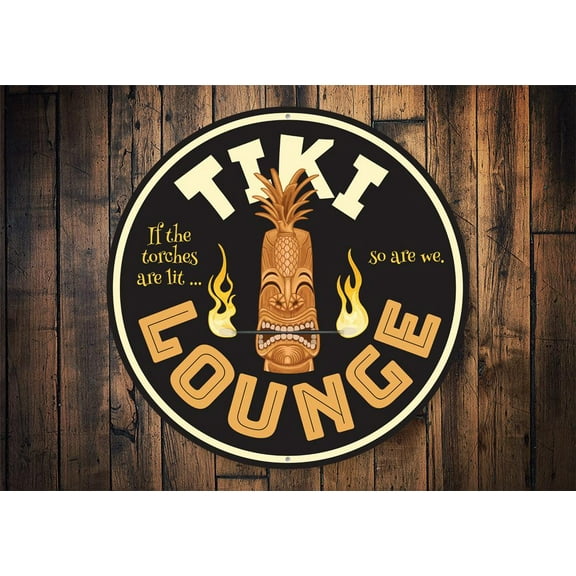 Tiki Lounge Decorative Novelty Sign, Metal Wall Decor - 12" Round