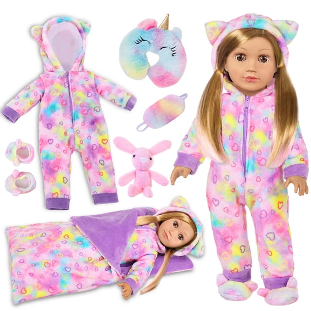 Set de ropa para muñecas y accesorios para sacos de dormir American 18