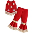 thumbnail image 1 of DXOUPM Girls Clothes Outfits Kids Ruffle Sleeveless Shirt and Flared Pants with Fringed Hem, 1 of 3