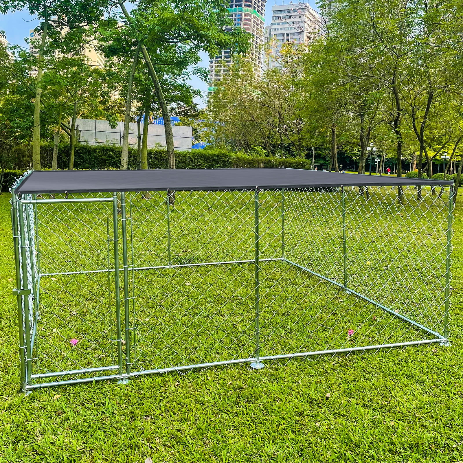10 x10 ft Large Dog Kennel Outside with Waterproof Roof Cover, Dog Cage Heavy Duty Dog Enclosures w/Upgraded Metal Mesh and Door Locks