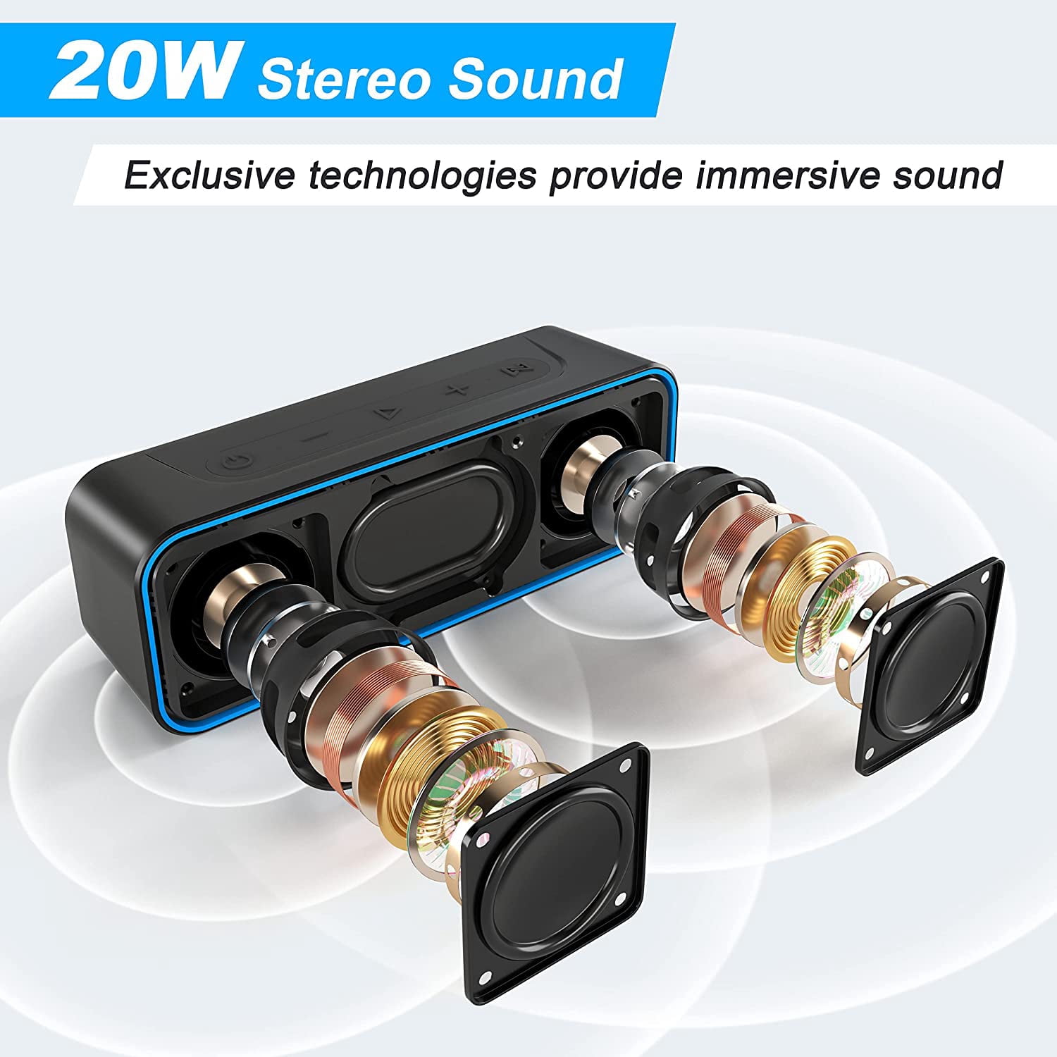 HL Bluetooth Speakers, 20W IPX7 Waterproof Speaker Wireless Bluetooth-V5.0, HiFi Stereo Sound, 1000mins Playtime, Portable Speaker for Home, Outdoor, Party