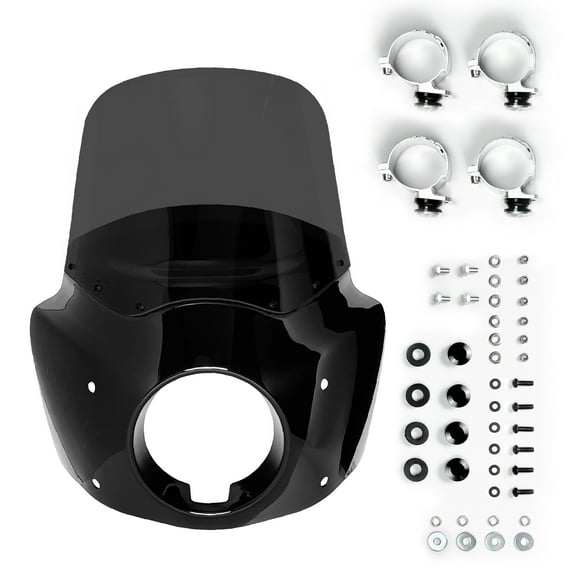 Krator Motorcycle Windshield & Fairing Complete Kit, Road Warrior Windshield, Compatible with Harley Davidson Dyna and Softail, Motorcycle Accessories, Glossy Black and Smoke Windscreen, 11" Height