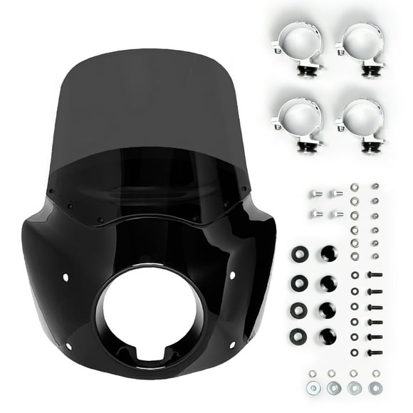 Krator Ensemble Complet de Pare-Brise et de Carénage de Moto, Pare-Brise Road Warrior, Compatible avec Harley Davidson Dyna et Softail, Accessoires de Moto, Pare-Brise Noir Lustré et Fumée, Hauteur de 11 Pouces