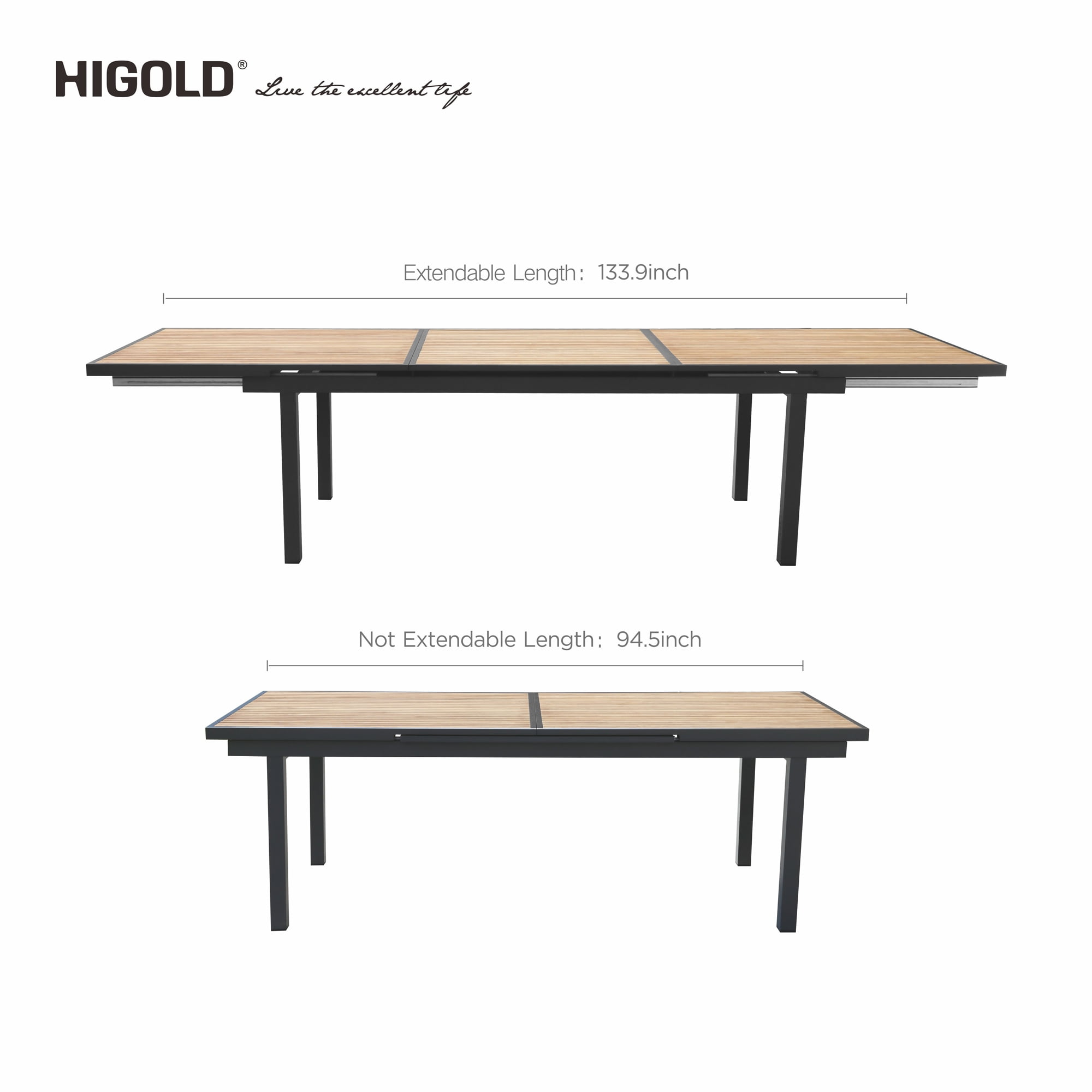 Higold Heck 13-Piece Outdoor Dining Set, Aluminum & Teak