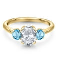 thumbnail image 3 of Gem Stone King 2.21 Ct Oval White Topaz Swiss Blue Topaz 18K Yellow Gold Plated Silver Ring, 3 of 6