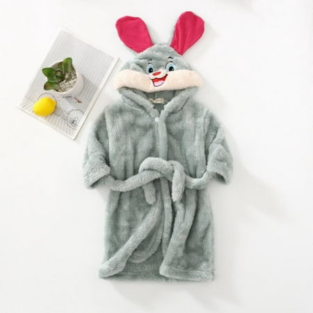 

Cartoon Bunny Hooded Bathrobe for Toddler Baby Boys Girls Cute Plush Sherpa Bunny Homewear Sleepwear